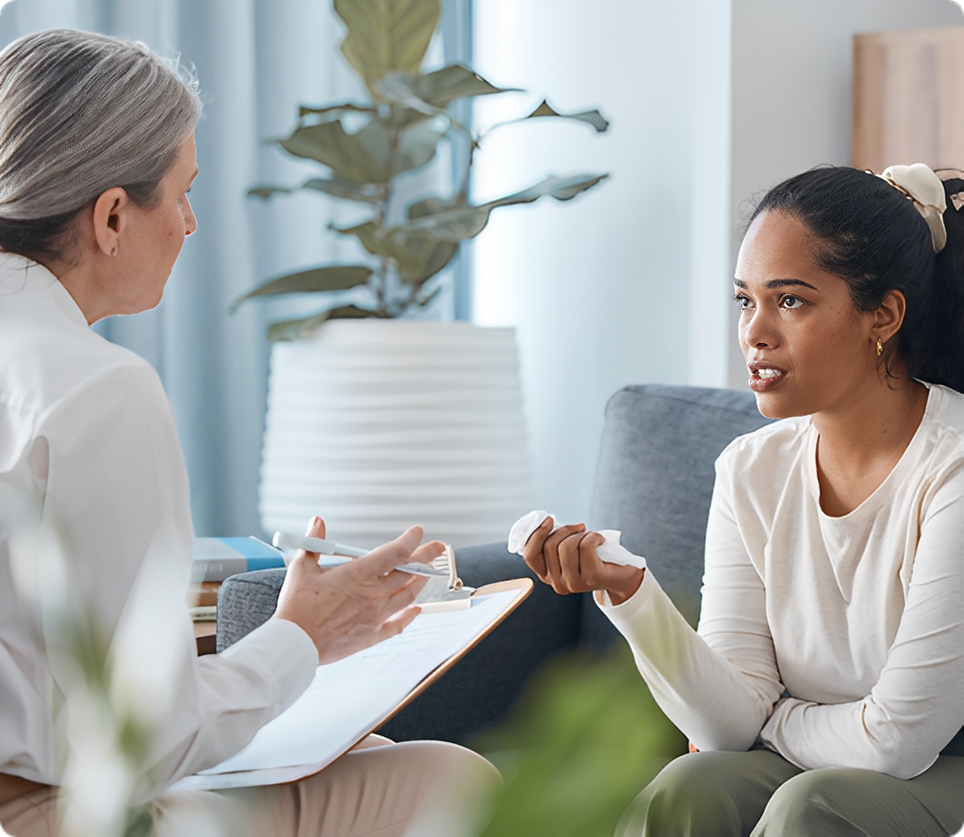 Woman in therapy session with counselor