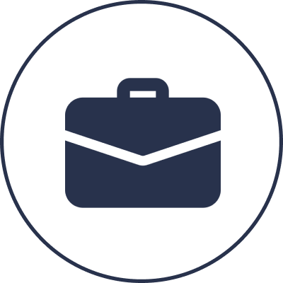 Minimalist briefcase illustration in navy circle